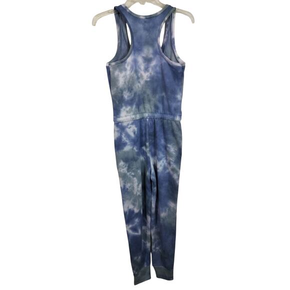 3895) Pink Rose Sleeveless Blue tie Die Pockets Elastic waist Jumpsuit Small - Picture 3 of 8